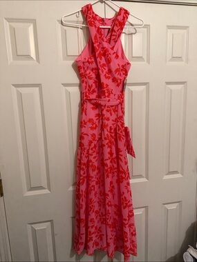 Isaac Mizrahi Pink Maxi Dress with Red Floral Print